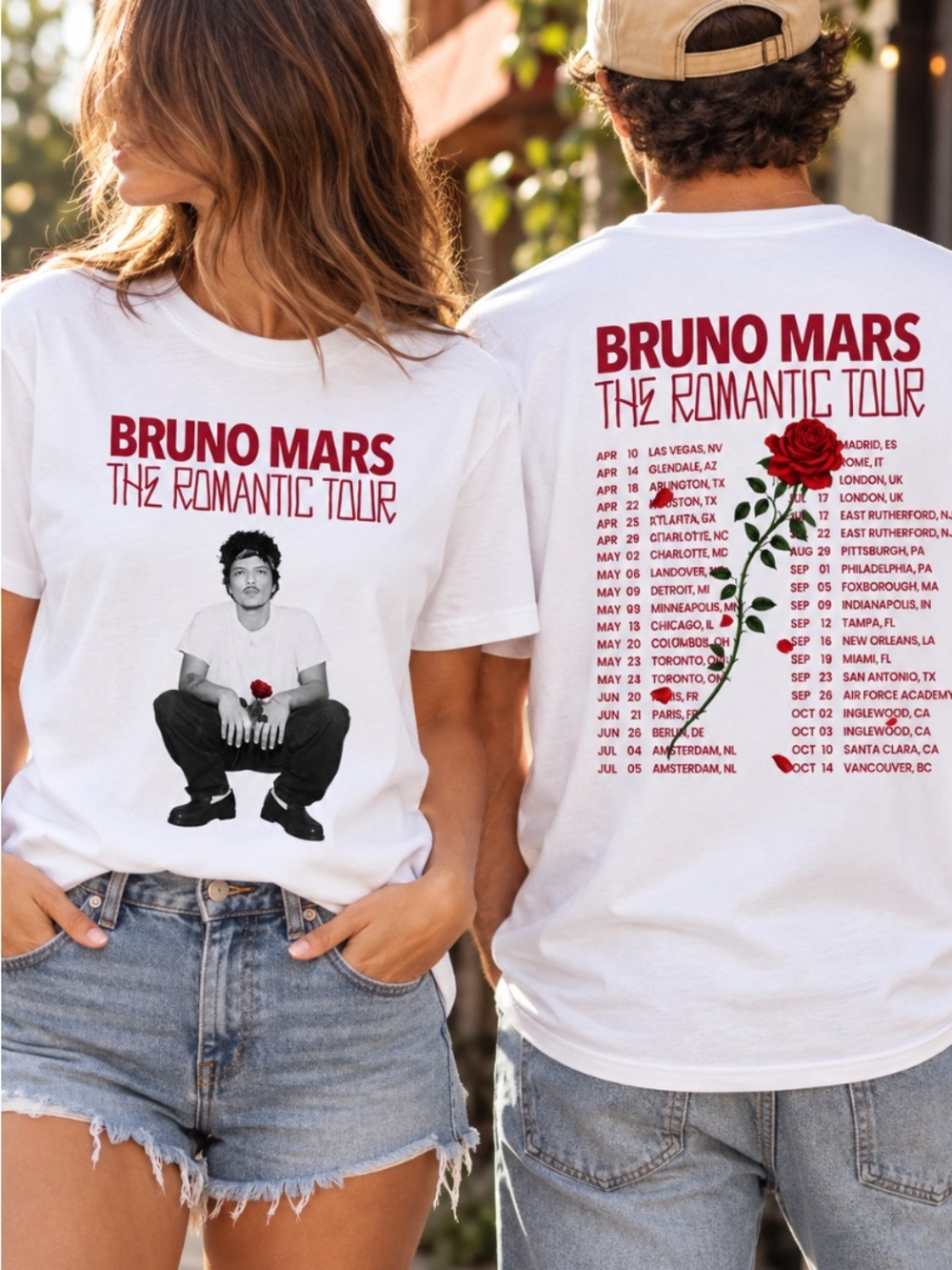 Bruno Mars The Romantic Tour Shirt Red Rose 2 Sided Graphic Tee